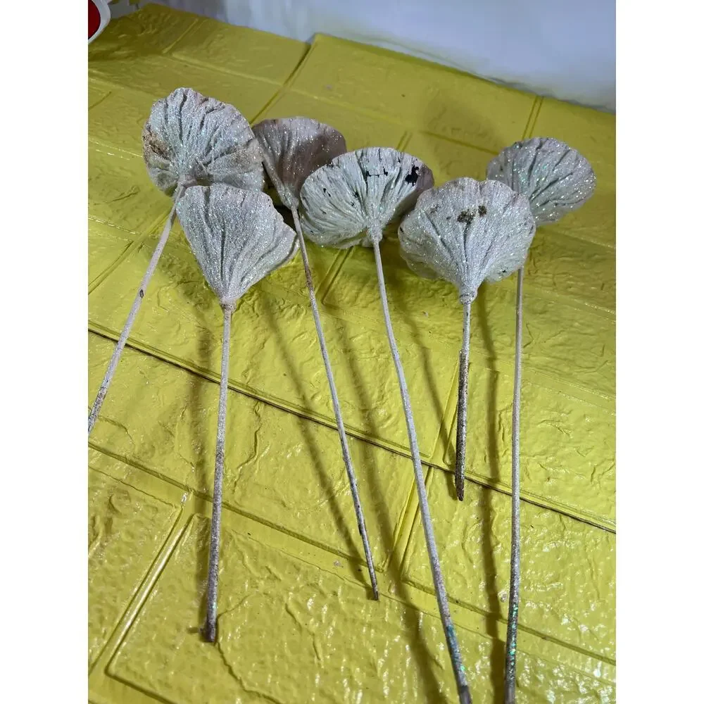 Vintage Lotus Seed Pod Floral Picks Christmas Holiday White Silver Set
